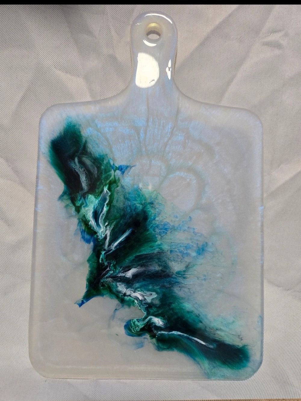 Handmade Resin Serving Board with Teal Blue Green Swirl